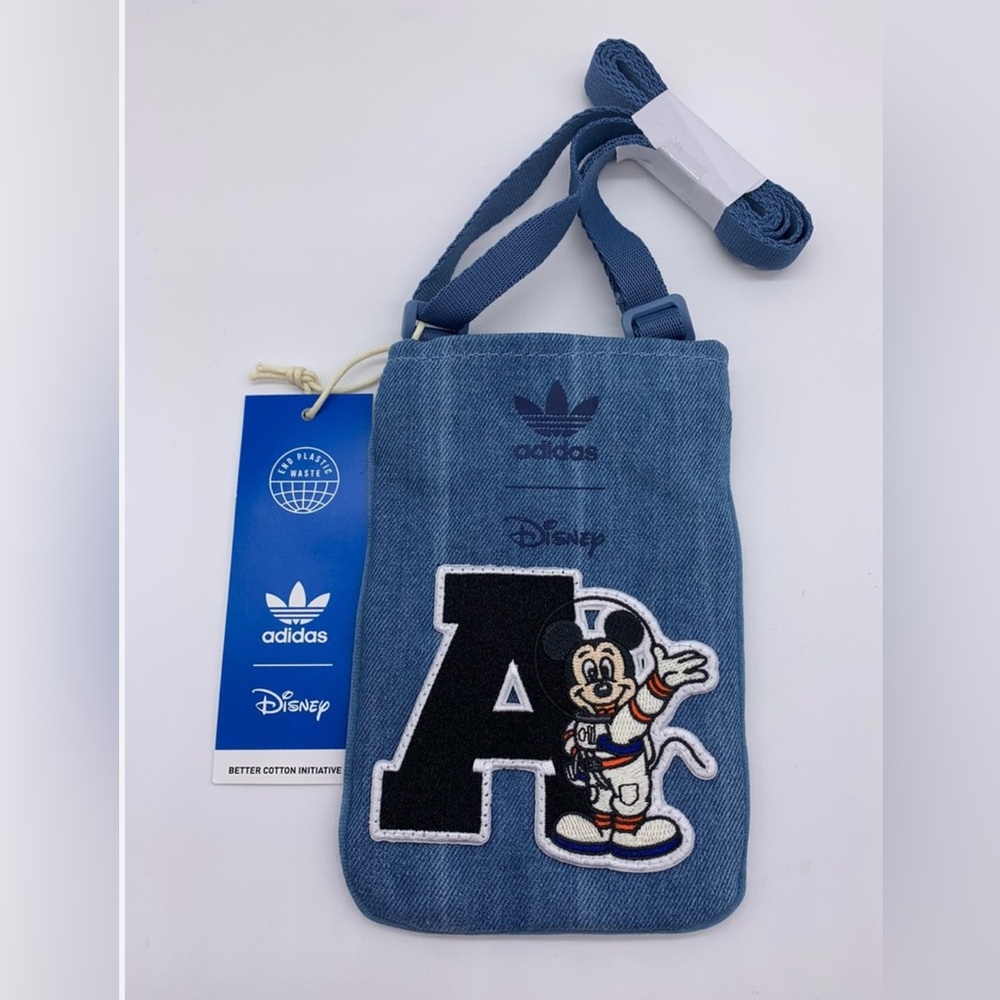 Adidas x Disney Mickey "A" Crossbody Mobile Phone Pouch Bag Denim Blue NWT